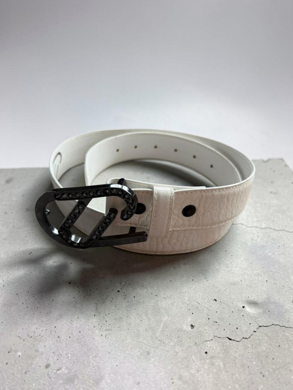 DIESEL Men’s White Leather Belt Size 34 Mens Accessory